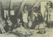 Члены благотворительного общества с продуктами и одеждой навещают бедную семью Члены благотворительного общества с продуктами и одеждой навещают бедную семью