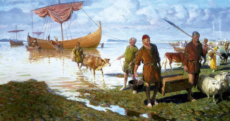 Викинги высаживаются на сушу, чтобы основать поселение в Гренландии (в те времена там было гораздо теплей)
