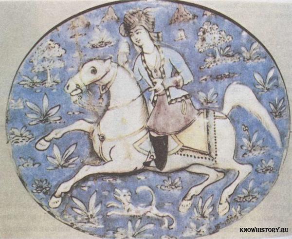 Персидский наездник. Ручной рисунок на керамическом изразце.