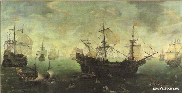 Корабли «Непобедимой армады» у берегов Англии. XVI в.