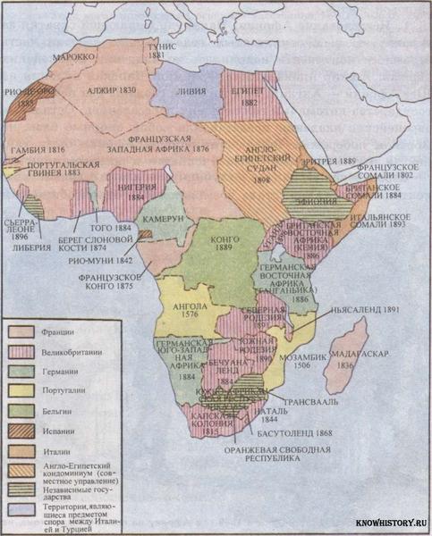 Карта колониальных владений европейских государств в африке