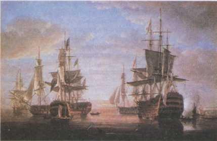 Эскадра адмирала Нельсона. Этот крупнейший трехпалубный корабль нанес невосполнимые потери французскому флоту в Трафальгарском сражении