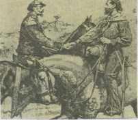 Гарибальди и король Пьемонта Виктор Эммануил II скрепляют рукопожатием объединение Италии 18 сентября 1860 г.