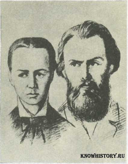 С. Л. Перовская и А. И. Желябов. Рисунок, сделанный во время суда над первомартовцами