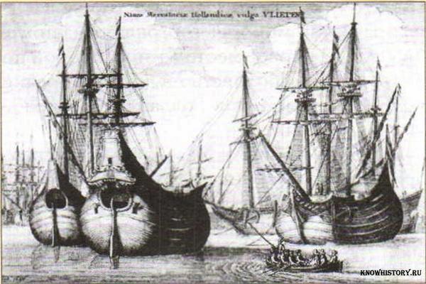 Голландские торговые корабли. Гравюра XVII в.