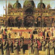 Дж. Беллини. Процессия с реликвией Св. Креста на площади Св. Марка. Венеция. 1496 г.